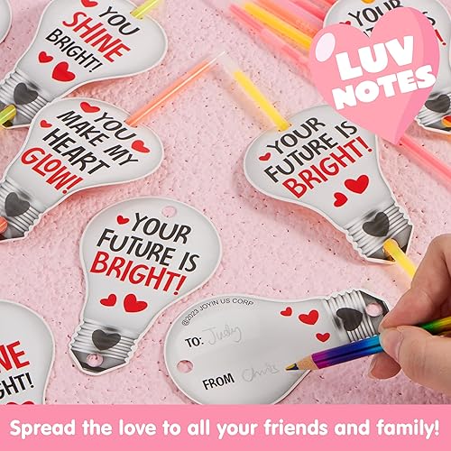 Miniatura 10 de JOYIN Paquete de 36 tarjetas de regalo de neón para el día de San Valentín con pulseras de palo brillante, collares que brillan en la oscuridad para
