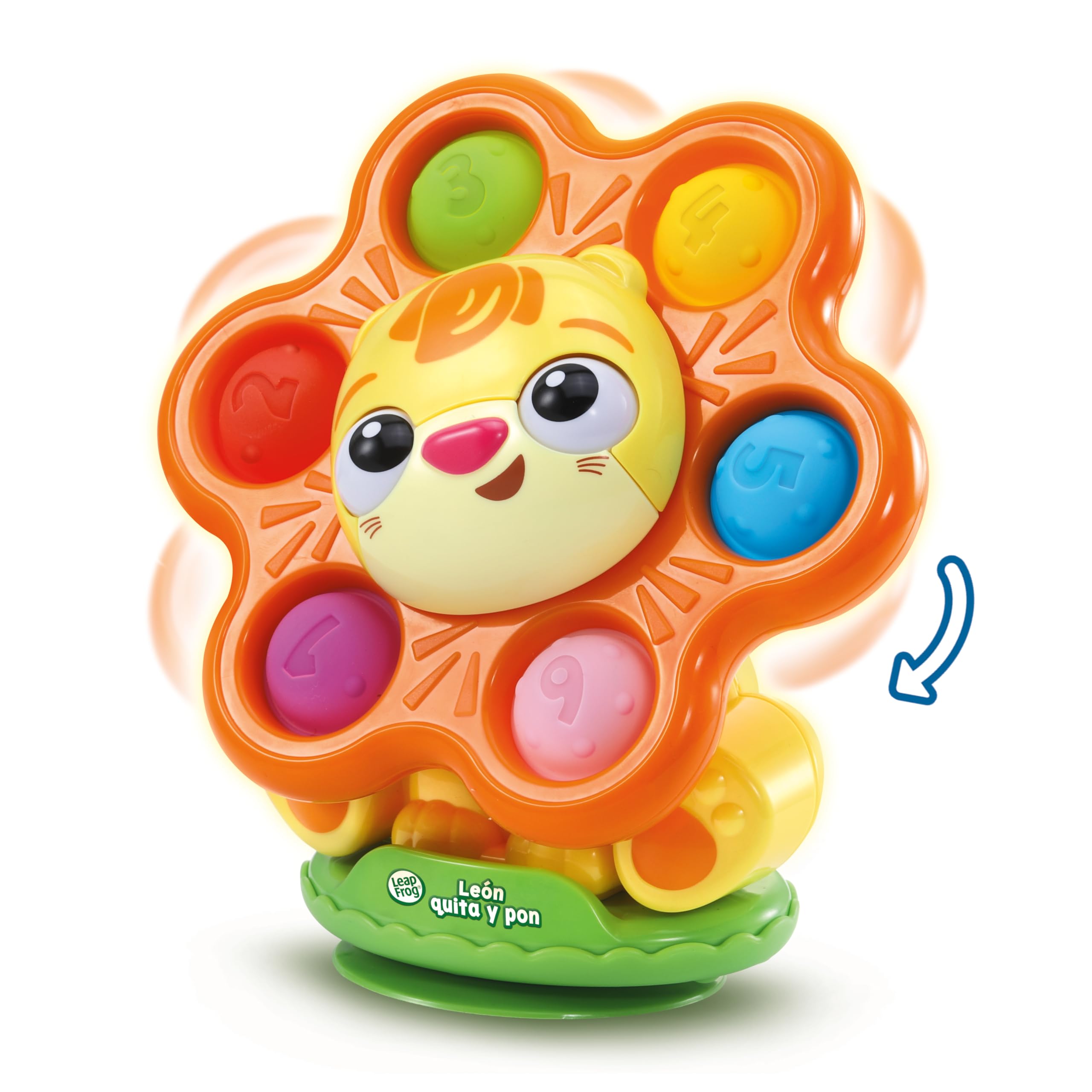 VTech Leapfrog Juguete con Ventosa León Quita y pon, Juguete para la Trona, Exploración sensorial, Motricidad Fina, Botones Pop-It de Silicona, Regalo bebés +6 Meses, Versión ESP