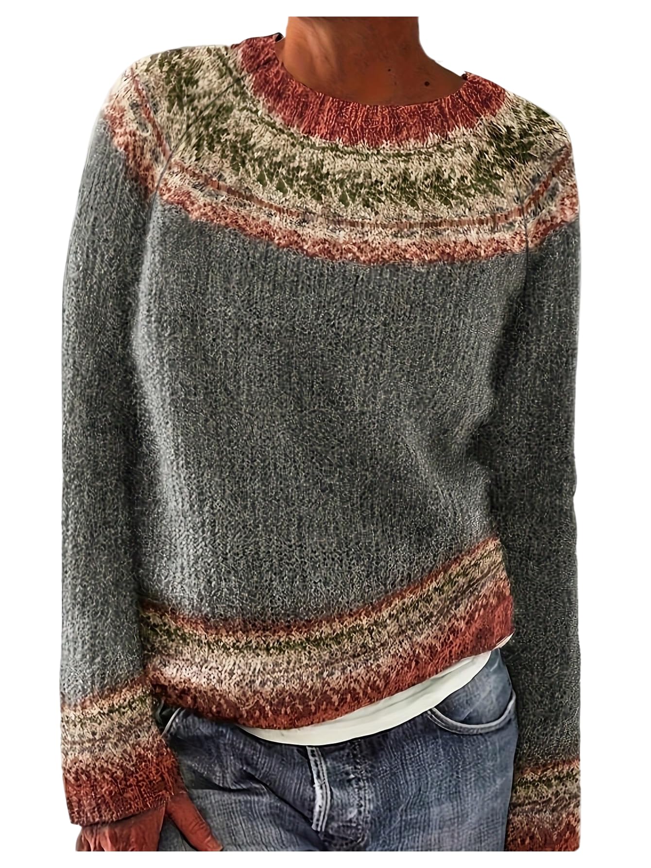 SOLY HUX Womens Casual Sweater Crew Neck Long Sleeve Knitted Vintage Pullover Jumper Tops Fall Winter Clothes