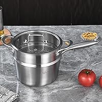 Vista 6 de LOLYKITCH Cacerola de acero inoxidable de 3 cuartos de galón con vaporizador y tapa de vidrio, olla de vapor de tres capas para cocinar, olla