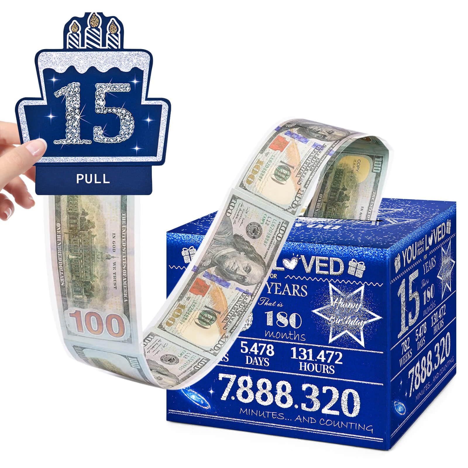 TOYEISHI 15 Happy Birthday Money Box for Cash Gift, 15th Birthday Decorations for Boys and Girls, Gifts for 15 Year Old Boy, Boy Gift Ideas, Cool