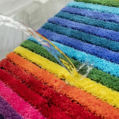 Miniatura 6 de NIENLCIP Alfombras de baño para baño, alfombras de baño de arcoíris, alfombra de baño de microfibra colorida, alfombra de baño suave y absorbente,