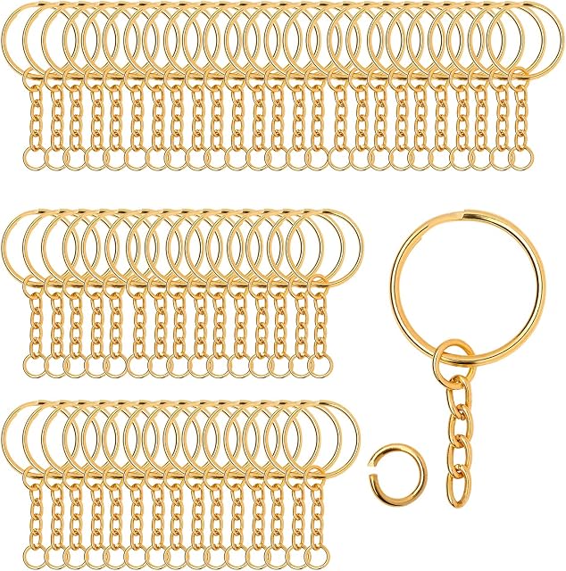 100 Pieces Metal Split Key Rings with Chain and Open Jump Rings, 1" Diameter Split Key Chain Rings for DIY Crafts, Keys, Pendant, Jewelry Making (Gold)