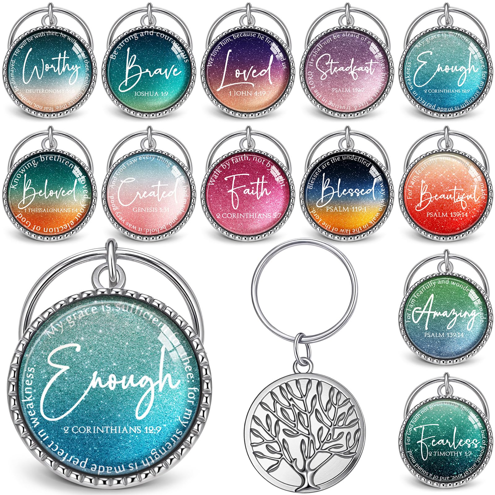 Equsion 36 Pcs Christian Keychain Bulk Mini Bible Keychains, Gradient