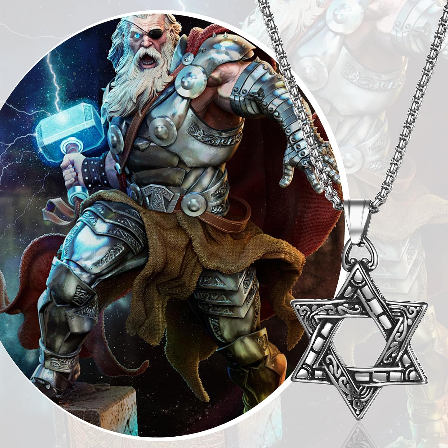 OIDEA Star of David Necklace for Men: Vintage Jewish Star Hexagon Pendant Stainless Steel Religious Amulet Jewelry Gifts for Men Women, Silver - Image 3