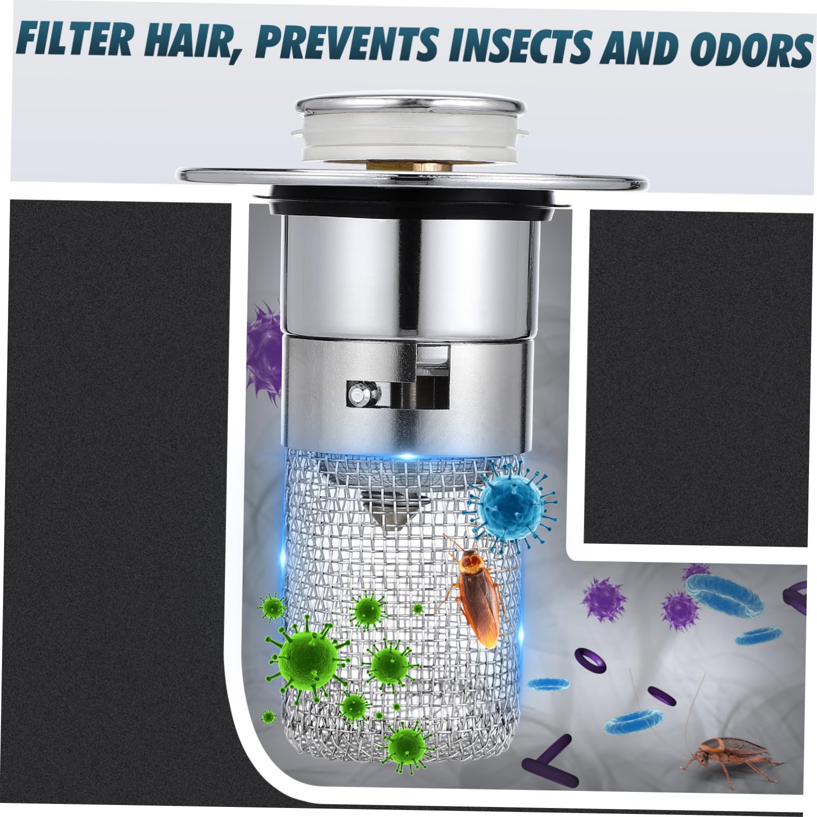 Mikinona Tapón de Fregadero con Filtro Integrado Push Tipo Rebote Abs y Acero Inoxidable Antióxido y Antipérdidas para Baño y Cocina Instalación sin Herramientas