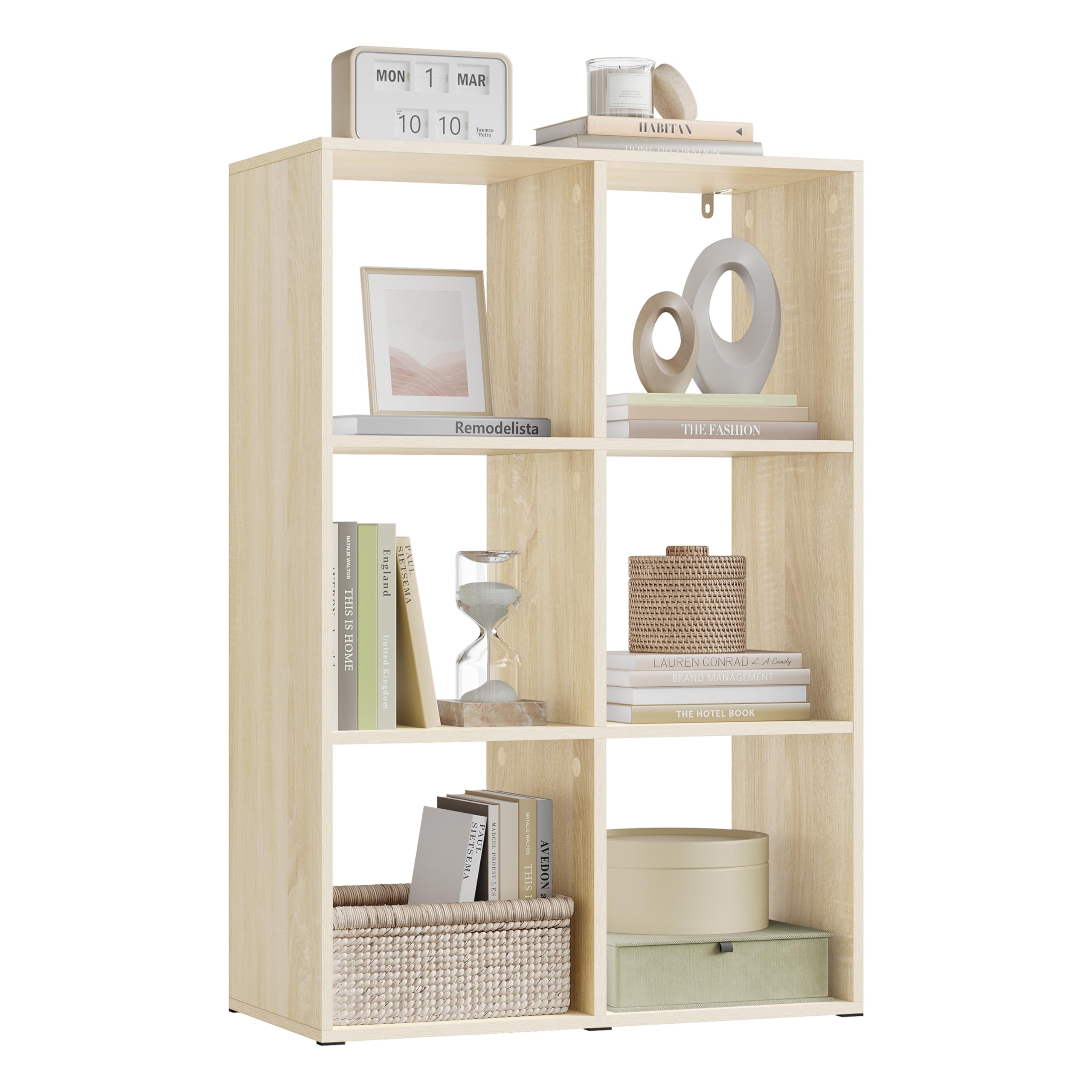 WOLTU Estantería Libreria de Libros de 3 Niveles | de 6 Cubos de Almacenaje, para Salon Estudio y Oficina, Madera, Roble Claro