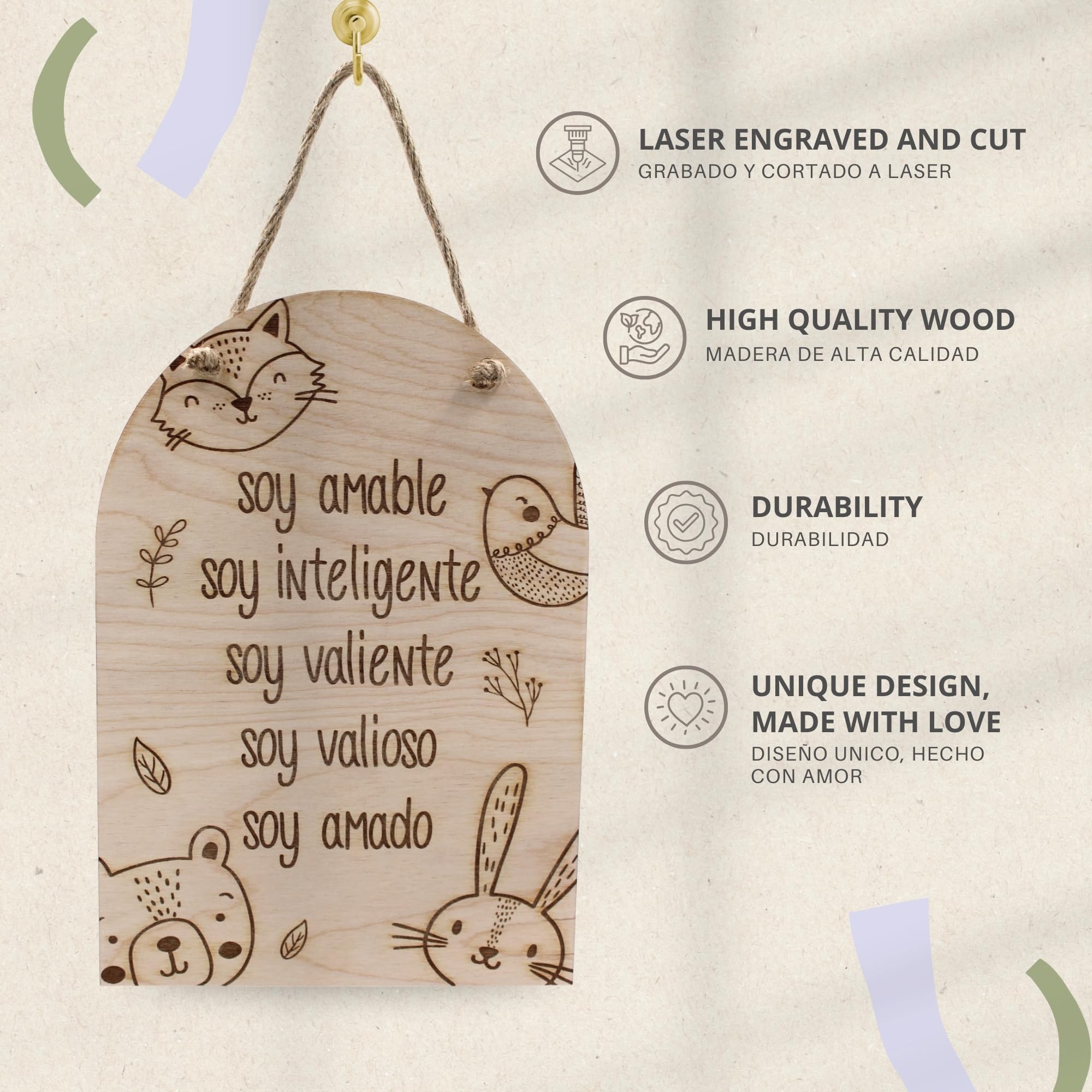 ayurvana Motivational Wooden Children's Wall Art, Decoration Baby Girl or Boy Room, Positive Phrases and Values, Wall Picture - Image 4