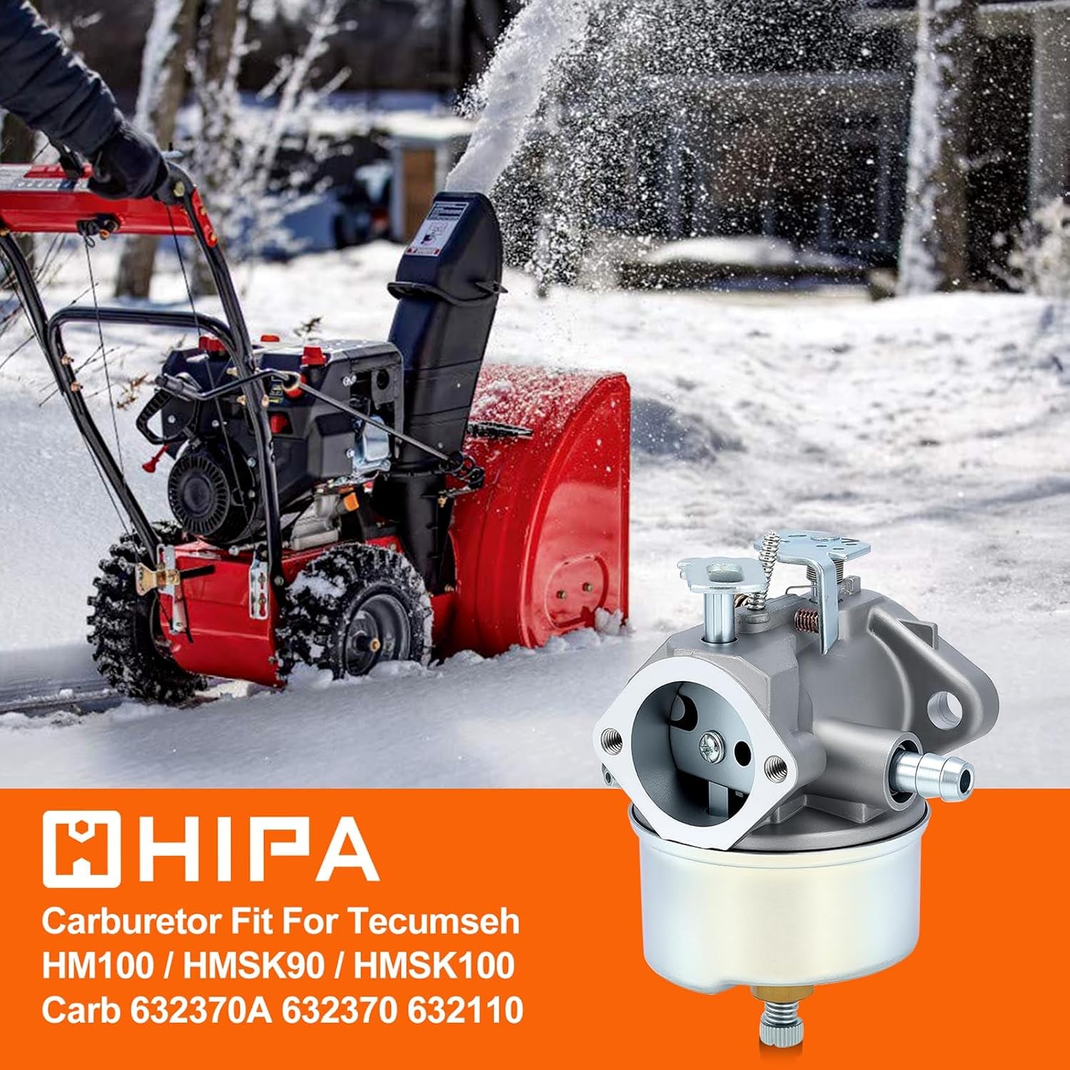Hipa 632370A Carburetor Tune Up Kit for Tecumesh HM100 HMSK90 HMSK100 Snow Blower Thrower Models Replace 632110 632370 Snowblower Carburetor
