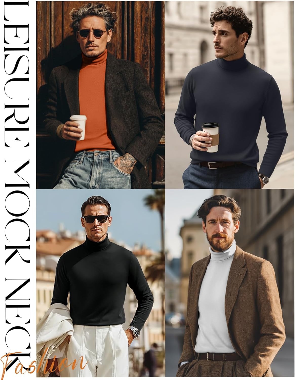 6 Pack Men's Turtleneck Shirts Long Sleeve Slim Fit Pullover Top Base Layer Tees Multipack - Image 3