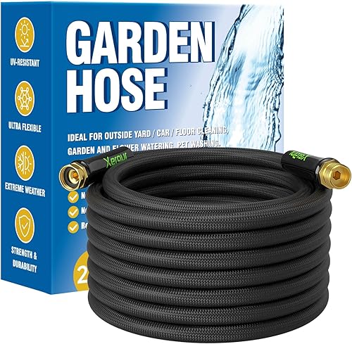 Manguera de agua flexible para jardín, manguera de agua ligera de 25 pies, manguera de patio portátil con accesorios de latón macizo y doble núcleo