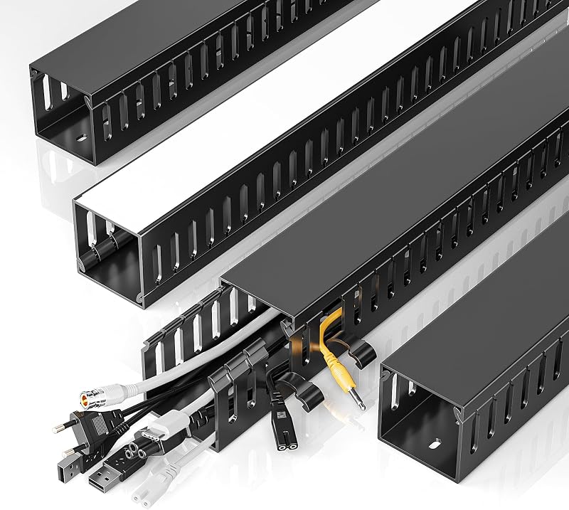 Yecaye 62.8in(4x15.7in) No-Drill Large Cable Management, Under Desk Cord Organizer with Adhesive, Open Slot Cable Raceway for Home/Office/Network, Black