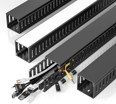 Yecaye 62.8in4x15.7in No-Drill Large Cable Management, Under Desk Cord Organizer with Adhesive, Open Slot Cable Raceway for Home/Office/Network, Black