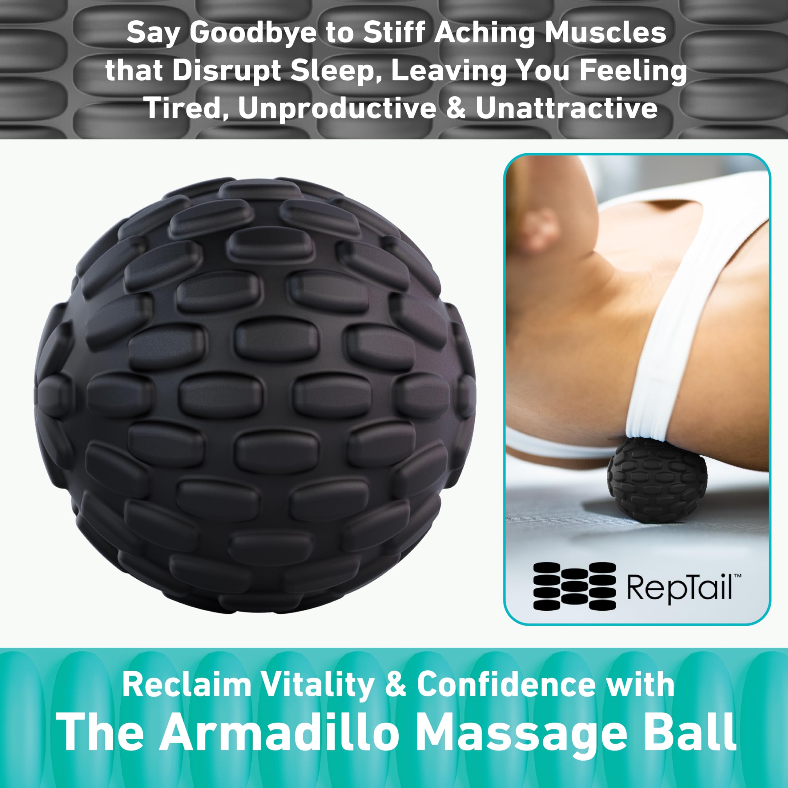 Trigger Ball Back RepTail Massage Ball – Armadillo Lacrosse Ball with Thick Ridges for ...