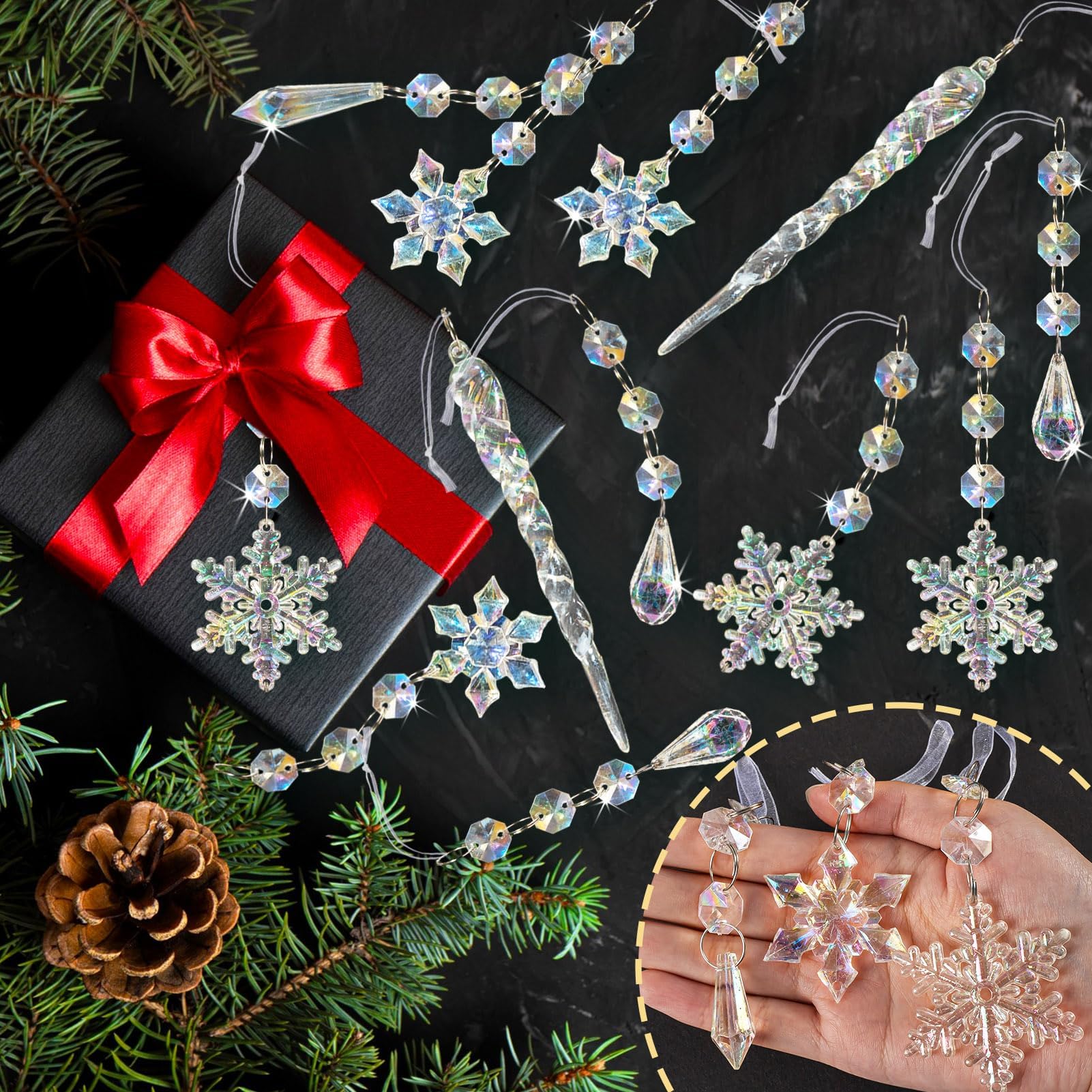 Lot de 80 décorations de Noël effet cristal irisé, flocons de neige et stalactites en acrylique, décorations à suspendre pour sapin de Noël, fêtes d'hiver, mariage, fête de thème Reine des neiges