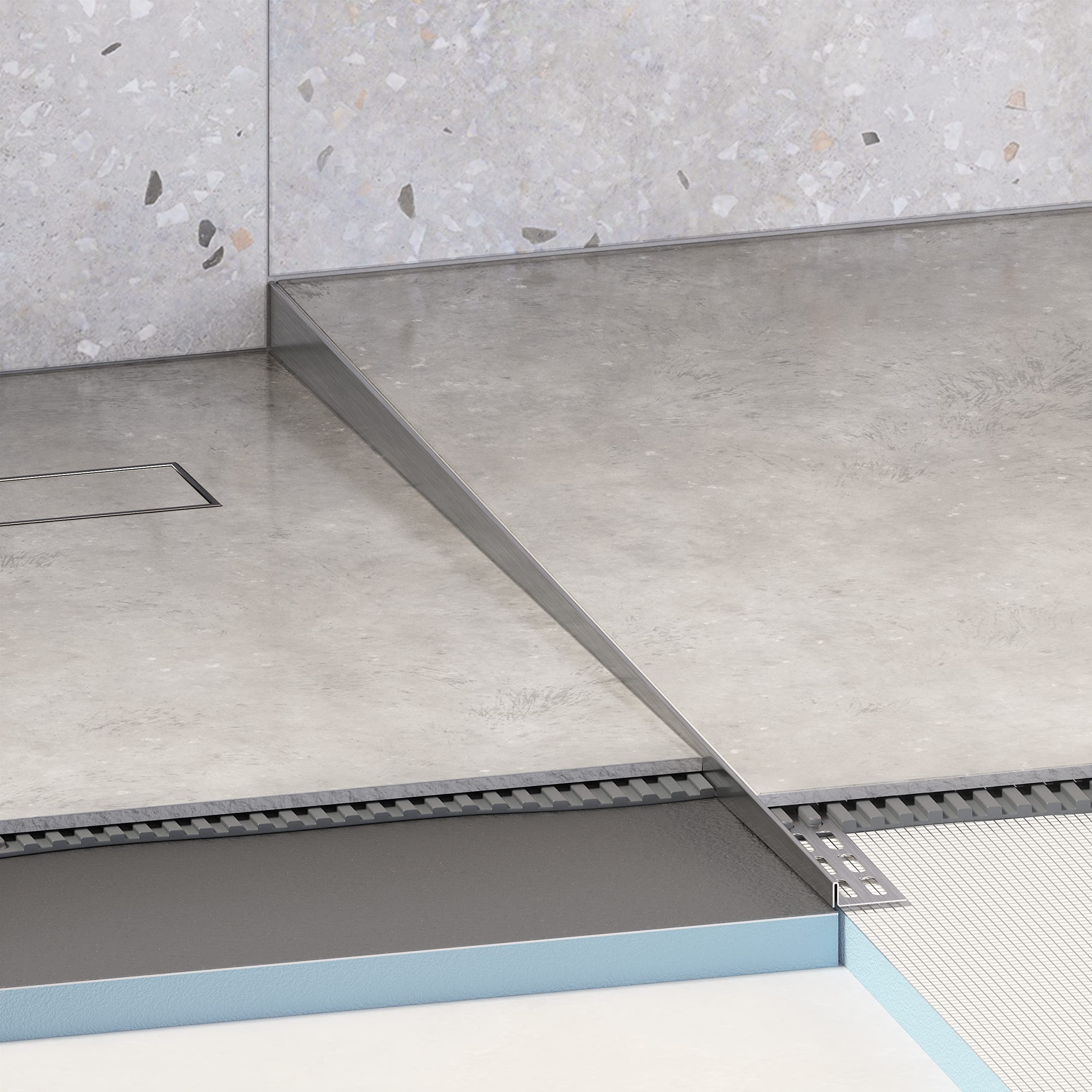 Aquabad Edelstahl Gefälleprofil Clive für begehbare Dusche 100cm, rechtsversion, Kantenhöhe 14mm