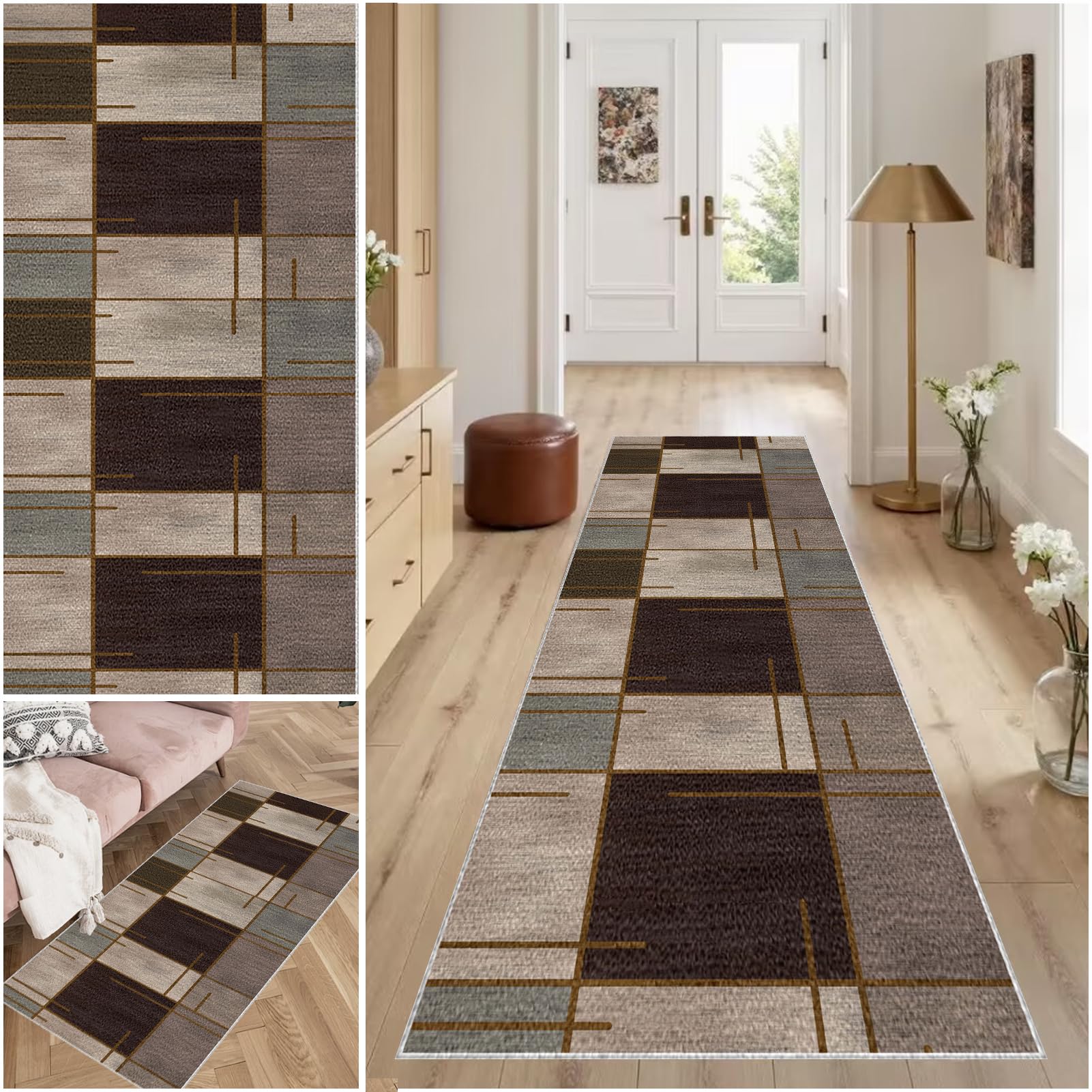 Carpet Runner for Hallway Non Slip Machine Washable Kitchen Runners Laundry Room Absorbent Area Rug Runner Floor Door Mat Runner for Hallway Entryway Kitchen Laundry Room Hall Runner 65 x 220 cm