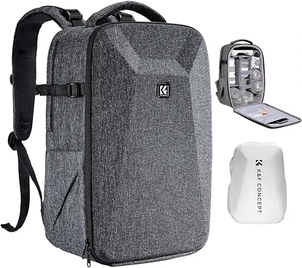 K&F Concept Camera Backpack,Hardshell Photography DSLR Camera Bag with 15-15.6 Inch Laptop Compartment Waterproof Hard Shell Camera Case Compatible with Canon/Nikon/Sony/DJI Mavic Drone