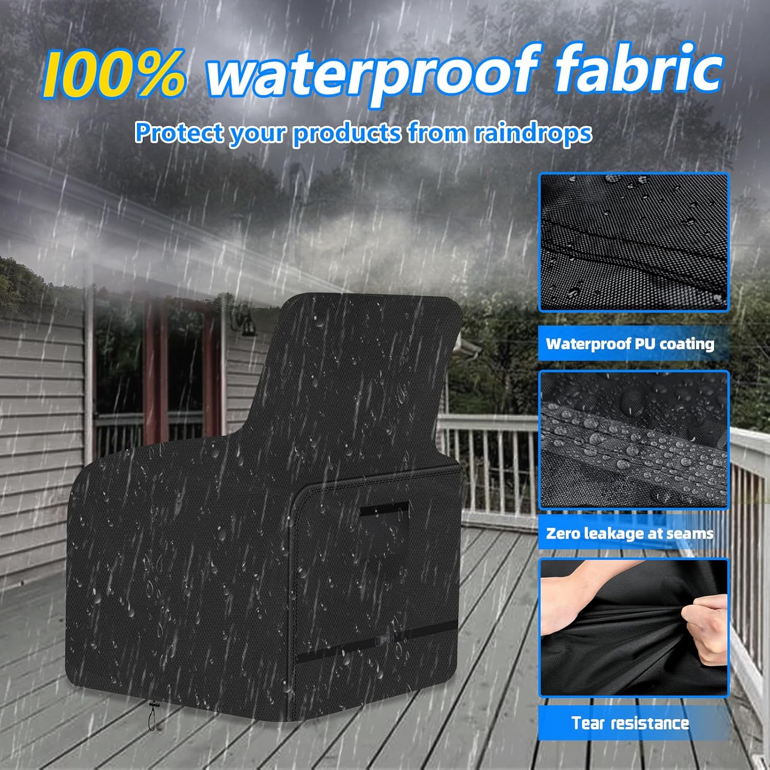 Patio Chair Cover,600D Heavy Duty Waterproof Covers for Lawn/Garden Recliner Chiar, All-Weather, Black, 29.9 * 31.5 * 43inch (Black)