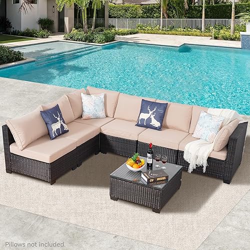 Miniatura 9 de Juego de muebles de patio, juego de 4 piezas para conversación de jardín, mesa y sillas de mimbre para exteriores, juego de patio negro, sofá