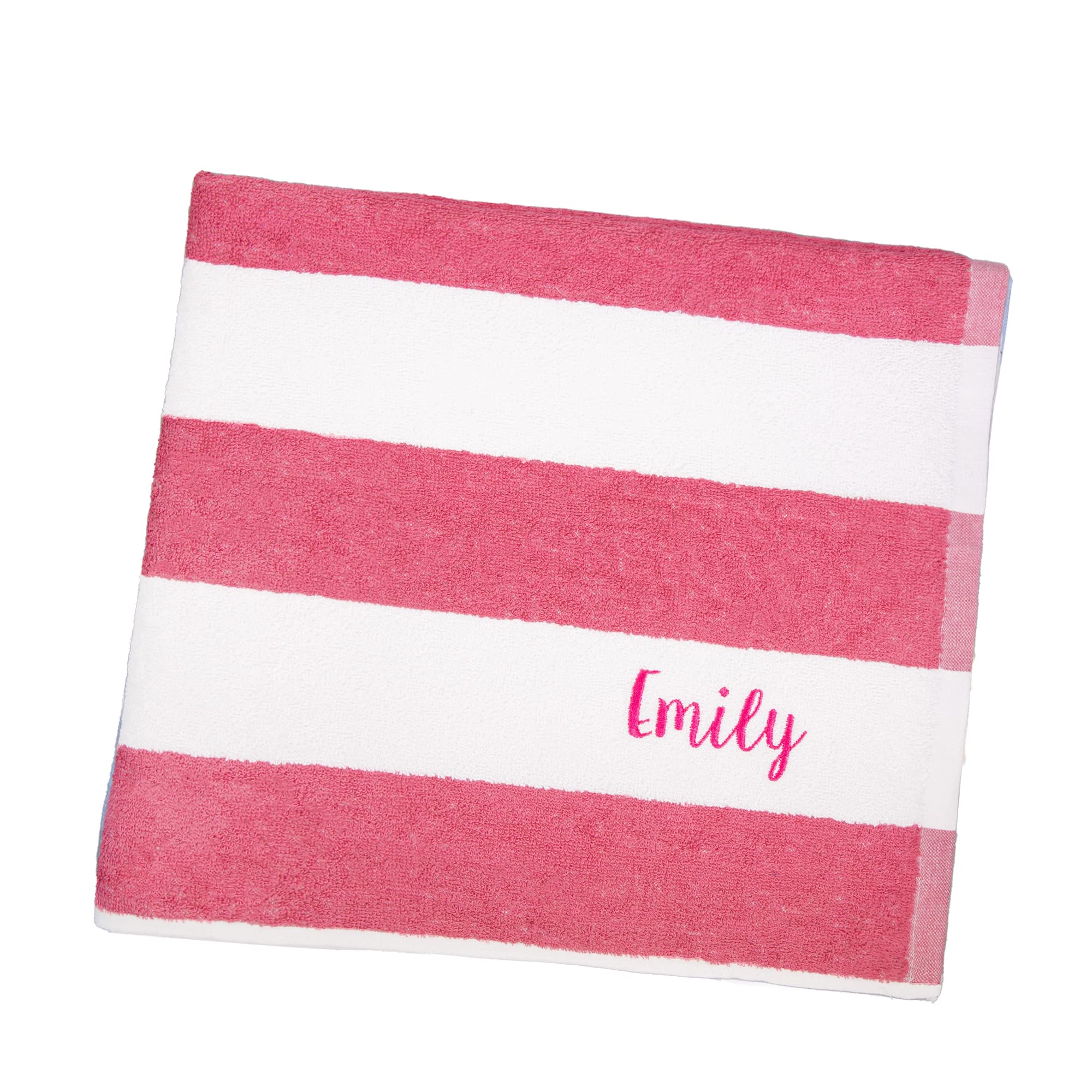 aztex Personalised Striped Cotton Pool Towel, 75 x 140cm, pool towel, hot tub towel, beach towel, Pink