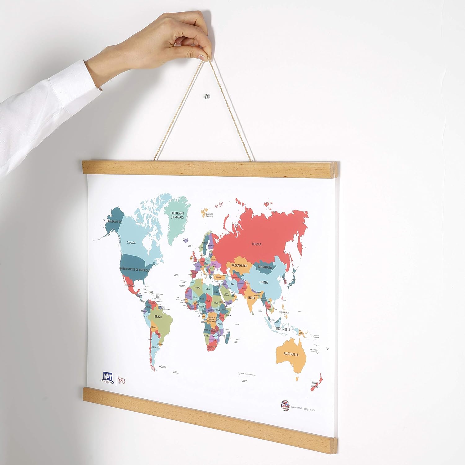 M&T Displays Wood Magnetic Poster Holder 14 inches Natural Wood Hanger Frame for Hanging Picture Wall Artwork Canvas Painting Photo World Map Beech Wood - Image 4