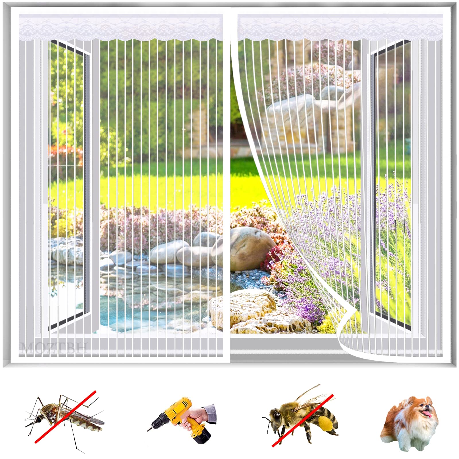 Fly Screen Mosquito Net for Window, Anti Insect Protection Mesh Magnetic Window Screen Curtain,Shuts Automatically Top-to-Bottom Seal No Drilling- White 2|| 55x78inch(140x200cm)