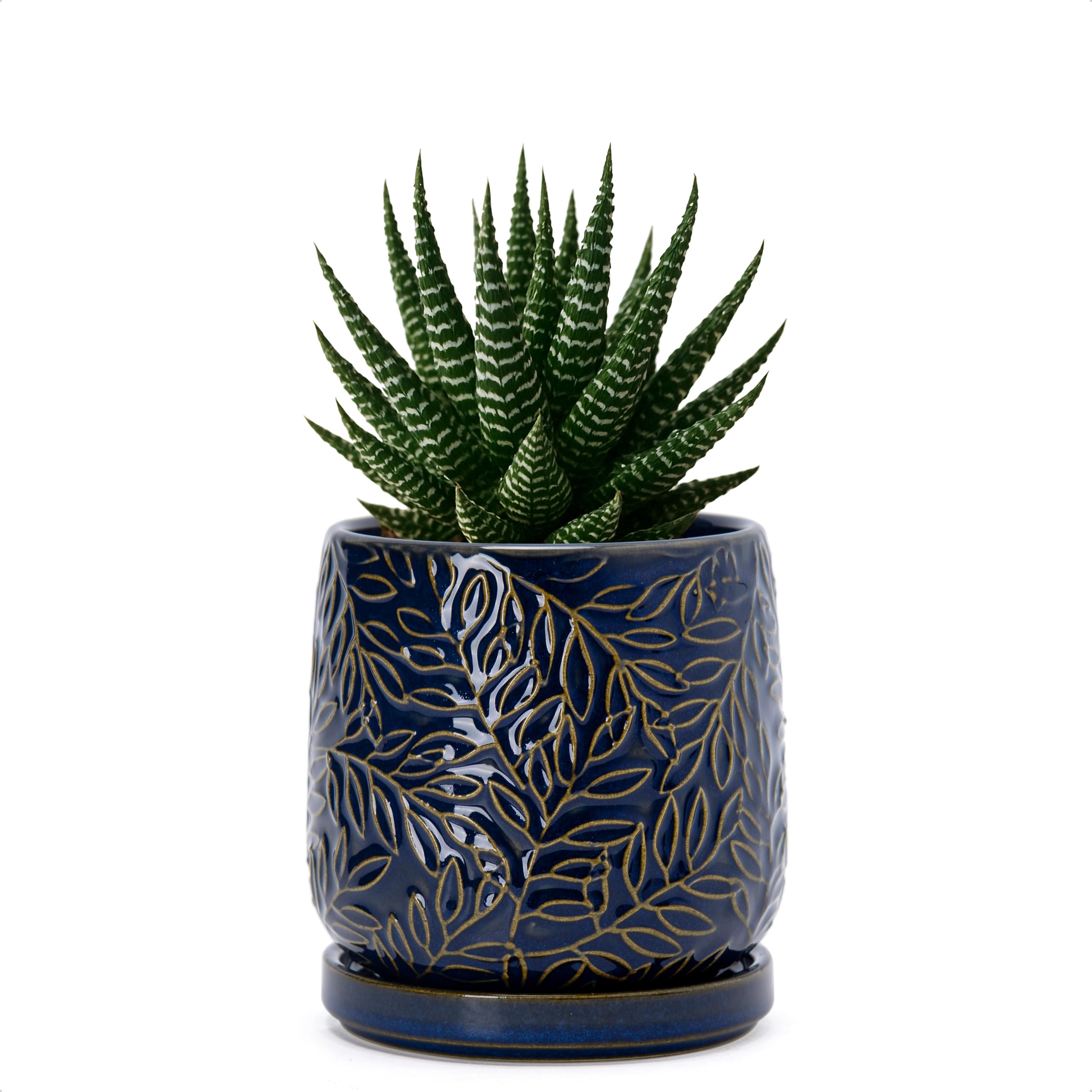 D'vine Dev 4 Inch Embossed Leaves Stoneware Planter