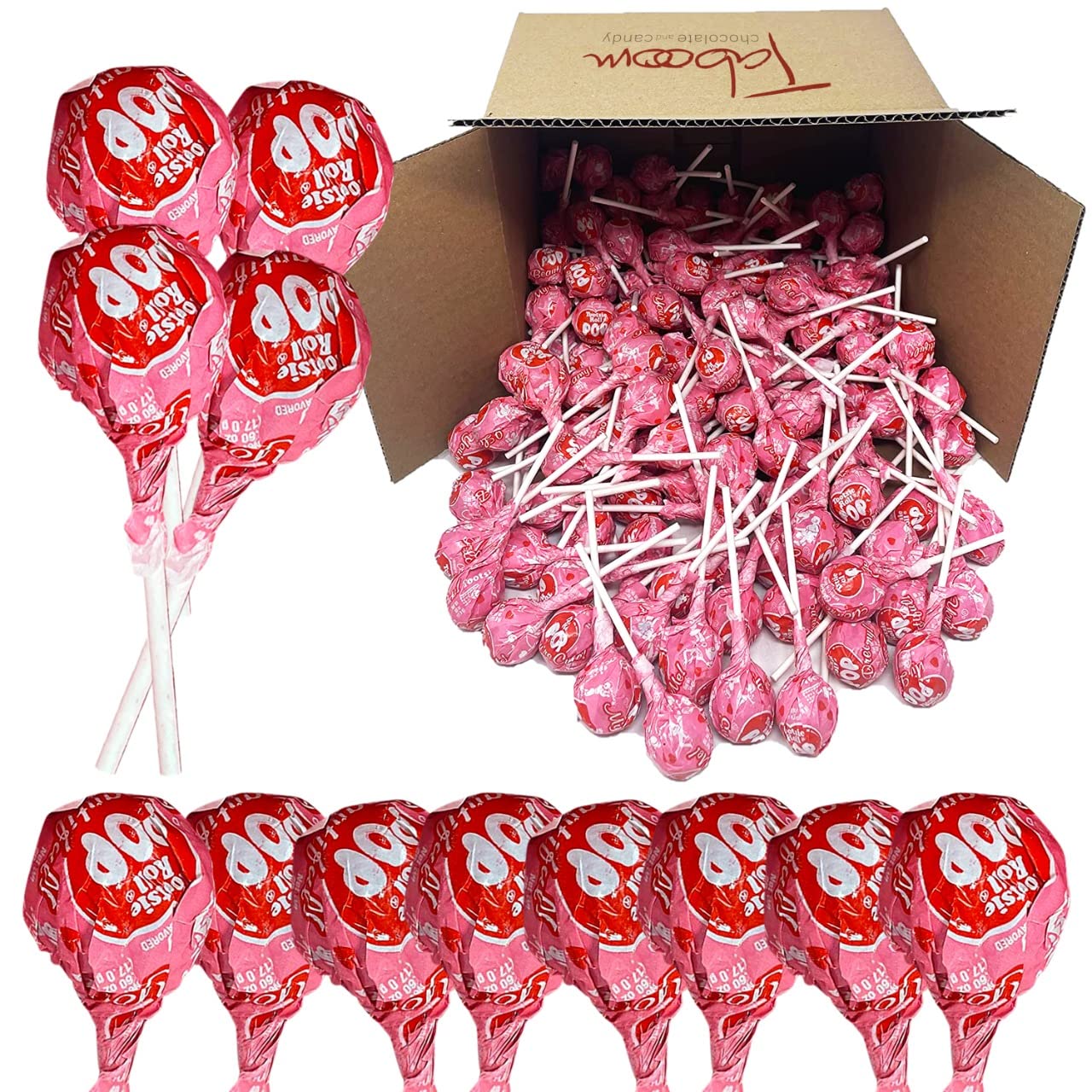 Tootsie Pops Bulk 7 Pound Box, Easter Candy Bulk individually wrapped, 160 Tootsie Roll Cherry Pops, Fun Messages on Every Wrapper, Filled With Chewy Tootsie Roll, Bulk Packaging 7 Pound Box