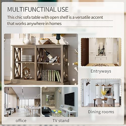 Miniatura 7 de Aisurun Mesa consola de entrada con espacios de almacenamiento abiertos de 3 niveles y patas en X, mesa auxiliar estrecha para sala de estar,