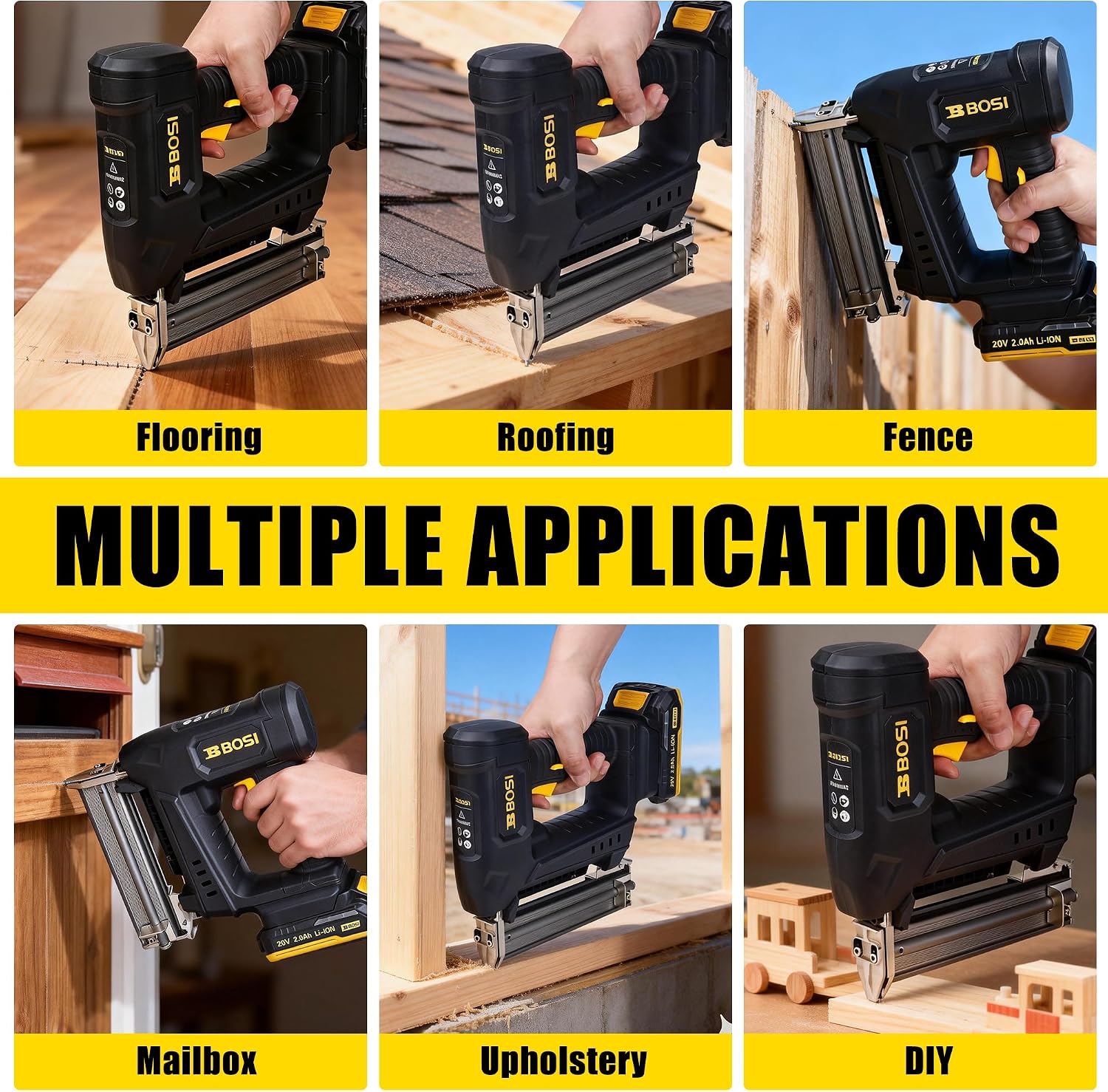 Cordless Brad Nailer Compatible with 20V Battery, 2-IN-1 Electric Nail Gun/Staple Gun with 2000PCS Nails & Staples, Ideal for Wood Carpentry/Flooring/Roofing/DIY Home Projects