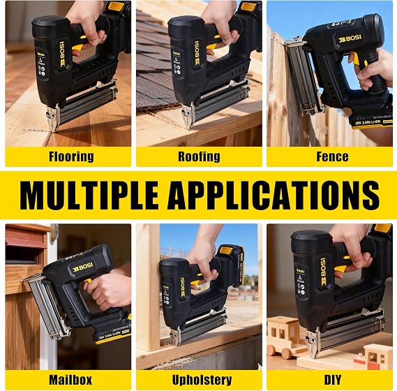 Cordless Brad Nailer Compatible with 20V Battery, 2-IN-1 Electric Nail Gun/Staple Gun with 2000PCS Nails & Staples, Ideal for Wood Carpentry/Flooring/Roofing/DIY Home Projects