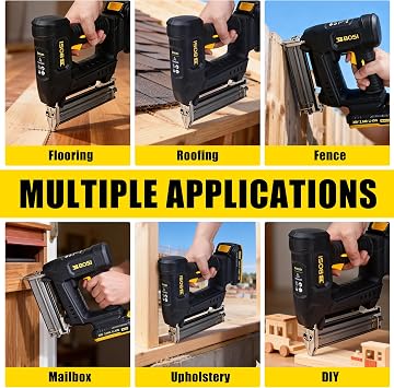Cordless Brad Nailer Compatible with 20V Battery, 2-IN-1 Electric Nail Gun/Staple Gun with 2000PCS Nails & Staples, Ideal for Wood Carpentry/Flooring/Roofing/DIY Home Projects