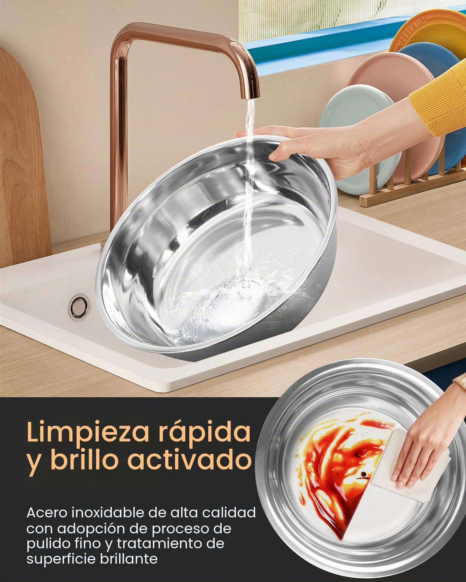 Chafing Buffet Set,2pcs Acero Inoxidable Redondo 6L,Oro Rosa