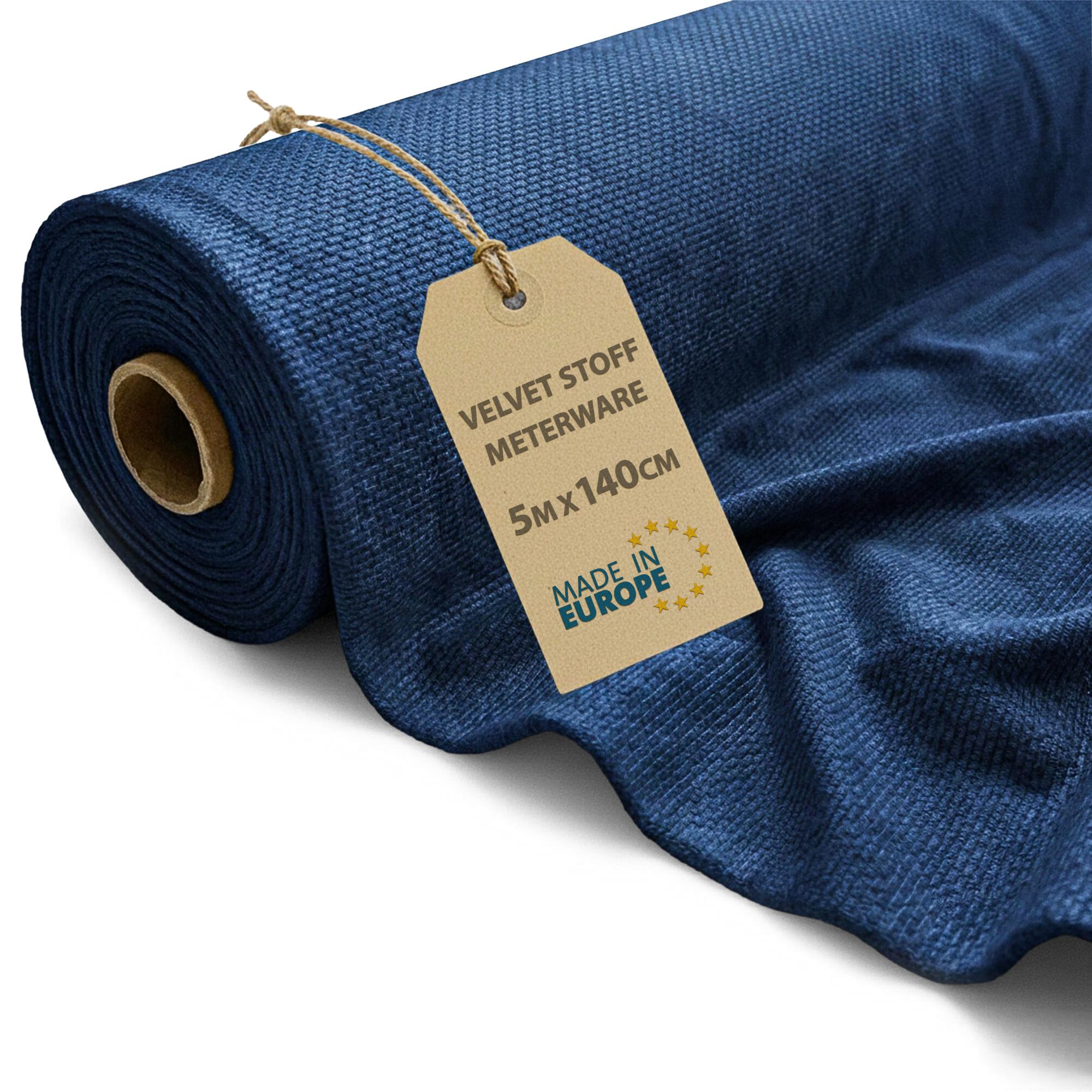 Velvet Fabric Soft 5 m x 140 cm – Fabrics for Sewing Upholstery Sofa Chairs Cushions Decoration Patchwork Easy to Sew Sturdy and Pleasant Navy Blue