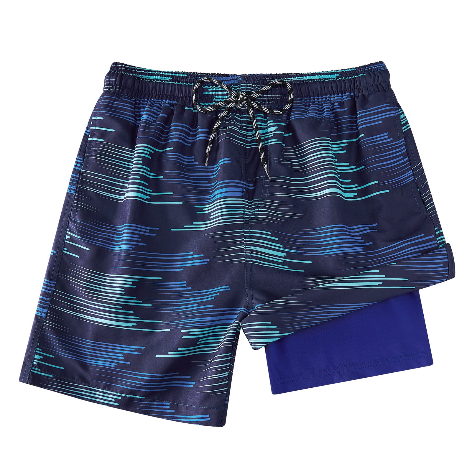 Cozople Boys Swim Trunks with Boxer Brief Liner Compression Swimwear Quick Dry Swim Shorts Bathing Suits 7-20 Years