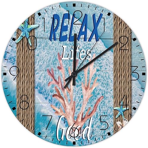 Miniatura 7 de 12 Silent Non-Ticking Wall Clocks Battery Nautical Beach Ocean Theme Underwater Starfish Home Decor for Kitchen Turtle Sea Life Seahorse Rustic
