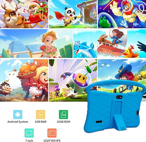 Miniatura 2 de SAIWAN Tablet Kids 7 pulgadas Android con funda a prueba de golpes, 16 GB ROM, Wi-Fi, GMS, control parental, cámara dual, tableta con BT, educativo,
