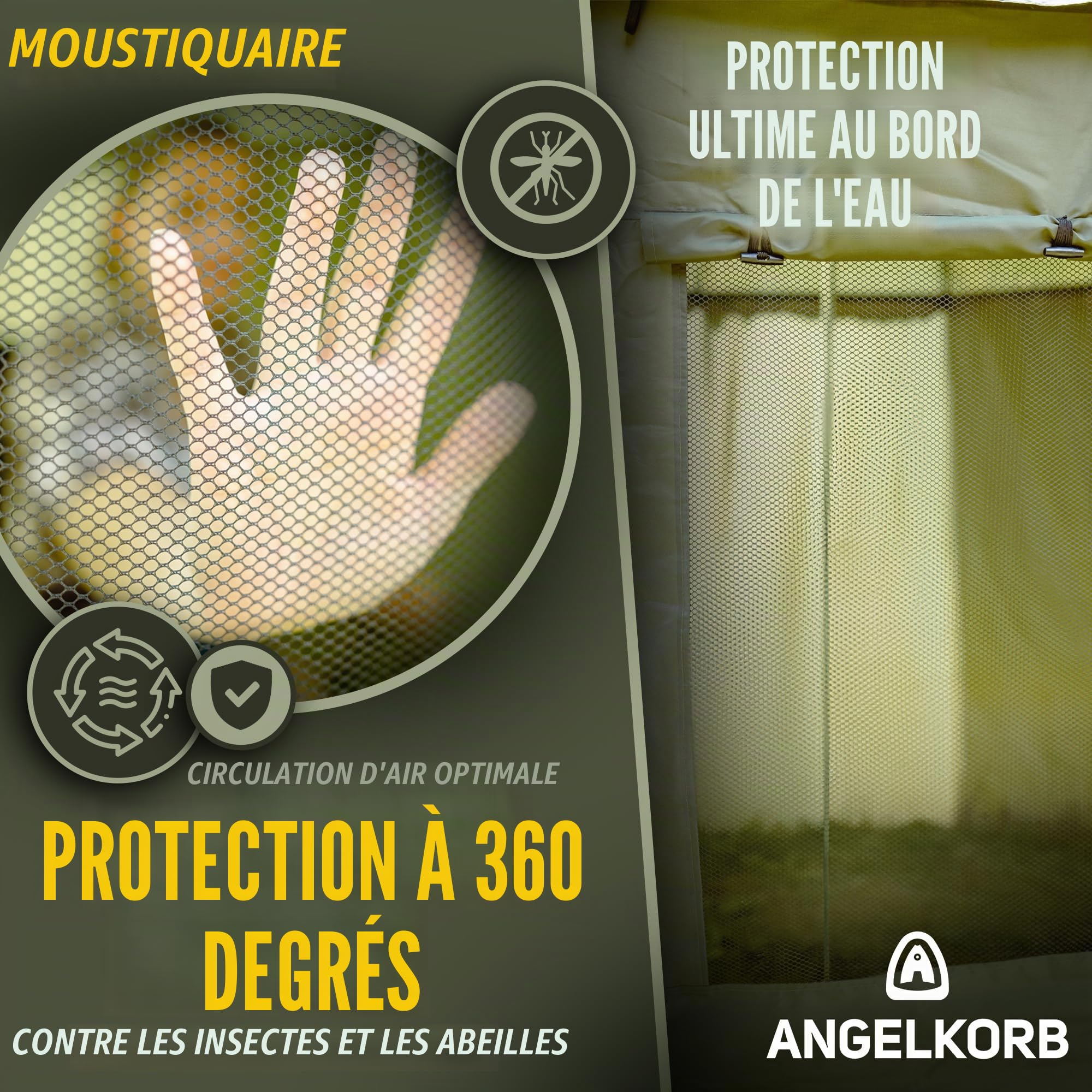 Parapluie de pêche avec paroi latérale de 2,50 m – Parapluie et tente de pêche, imperméable, protection anti-moustiques, inclinable à 45° – Tente de pêche pour le camping et l'extérieur