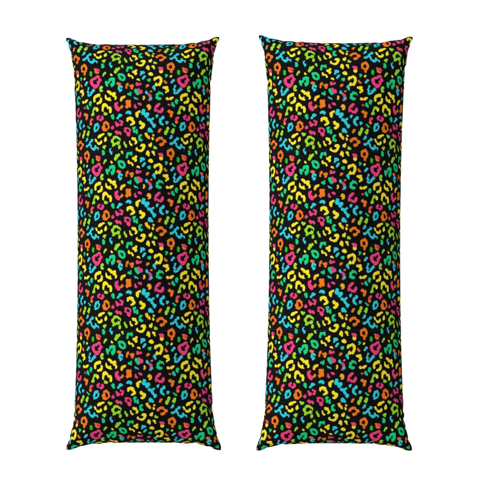 Body Pillow Cover 20x54, Animal Neon Rainbow Colorful Cheetah Leopard Print Black, Decorative Zippered Pillowcase, Soft Cozy Flannel Fabric, Cushion Case for Couch Sofa Bedroom Home Decor