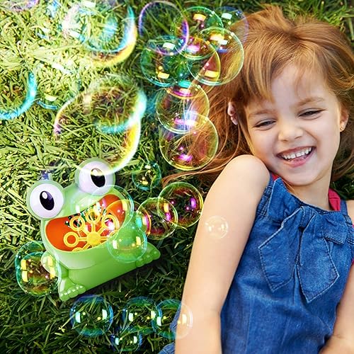Miniatura 3 de Máquina automática de burbujas para niños y niñas, máquina sopladora de burbujas de rana hace más de 500 burbujas por minuto para Navidad, fiesta de
