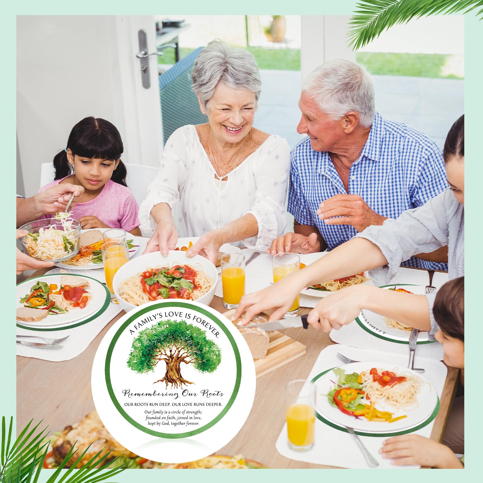 Manteles individuales desechables de papel para reuniones familiares, papel desechable con cargador redondo, decoración de mesa para reuniones familiares (50 piezas)
