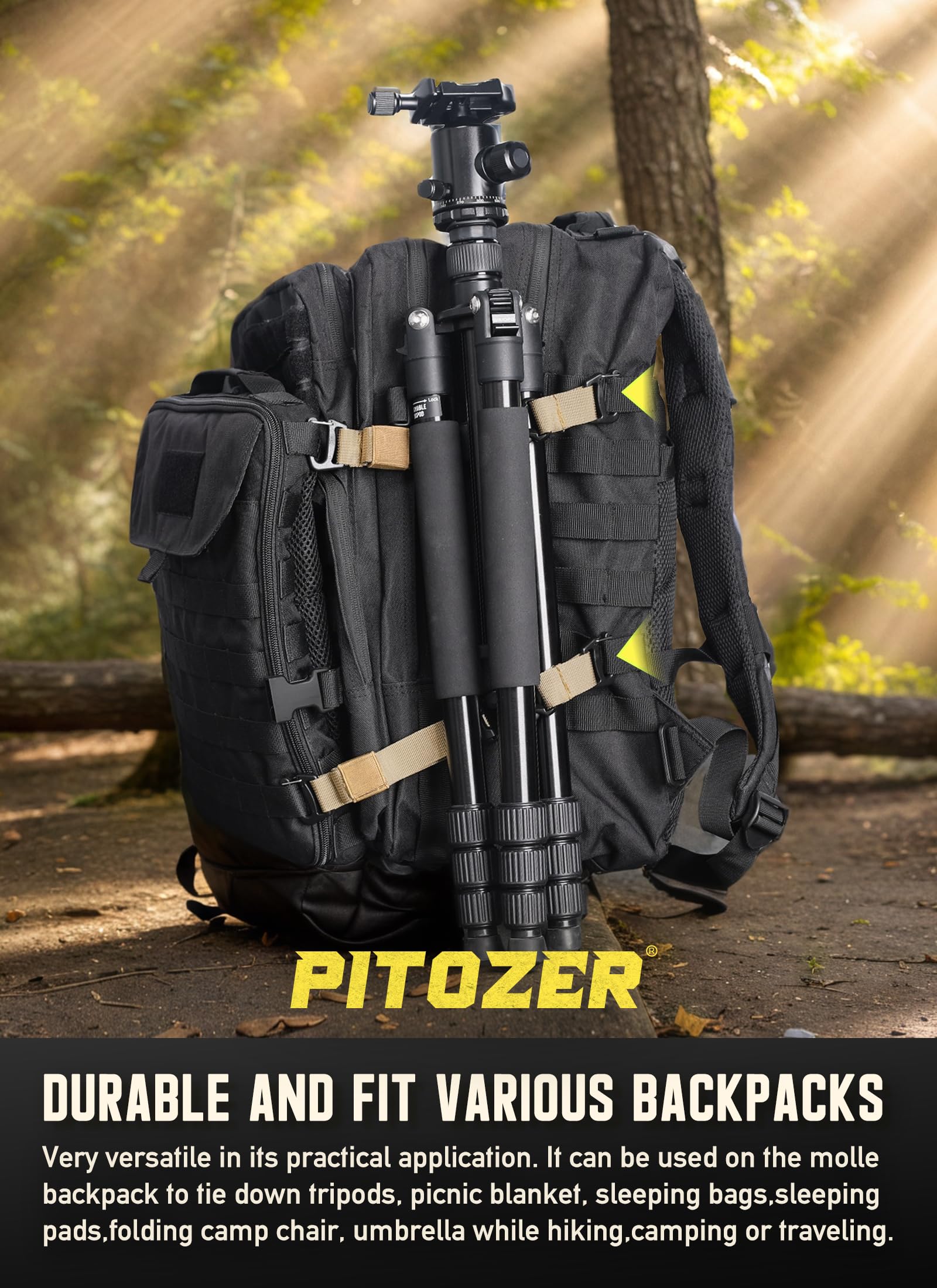 Sangles de sac à dos Molle - Système de rush - Fixation Molle pour sac à dos tactique militaire - Accessoires de transport d'équipement - Sangle de fixation par compression - Sangle de