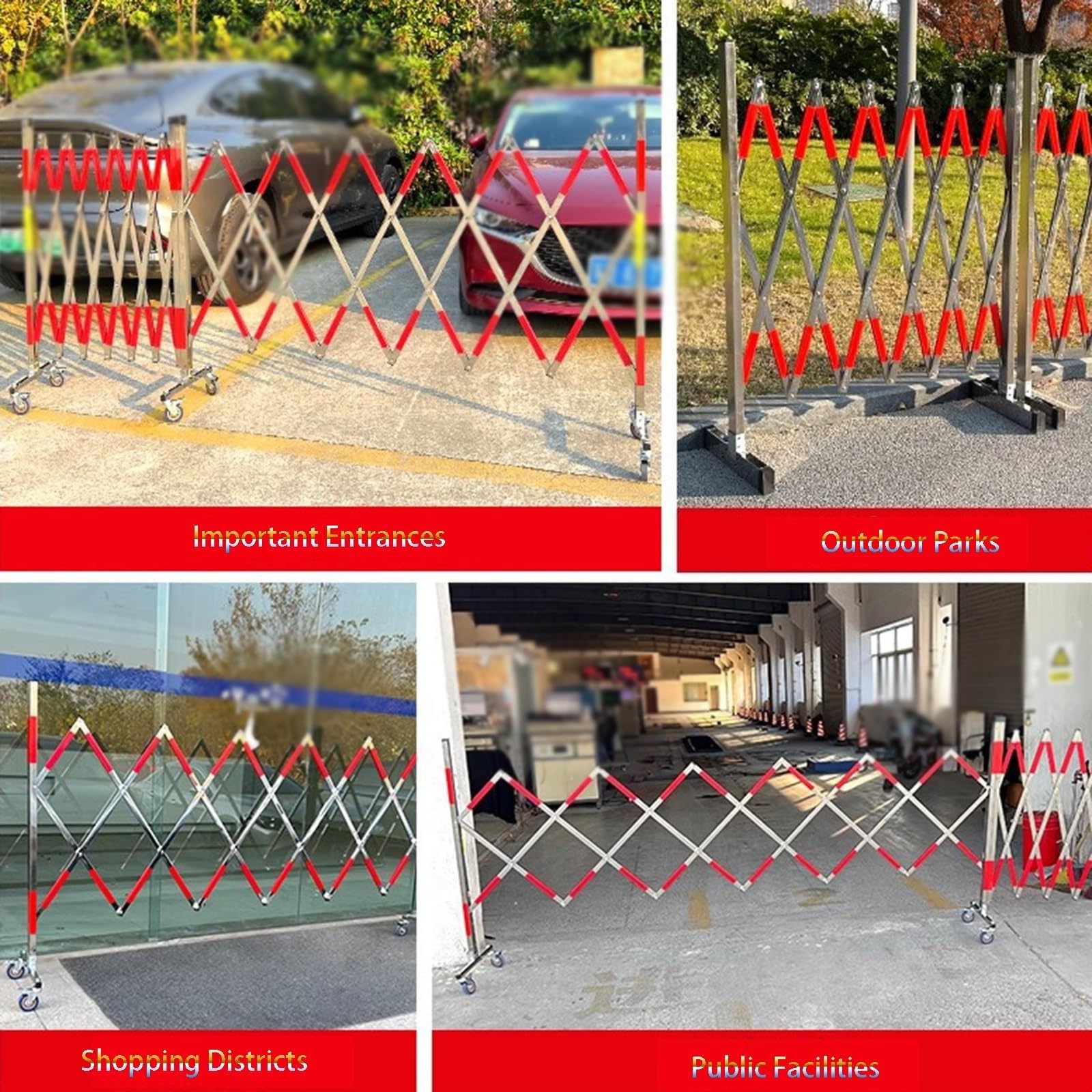 Einziehbare Verkehrsbarriere aus Edelstahl mit Rollen, Verstellbarer, ausziehbarer Zaun für Garagen und Schulen, Flexible Absperrgitter zur Besucherlenkung (B-1,2 x 3 m)