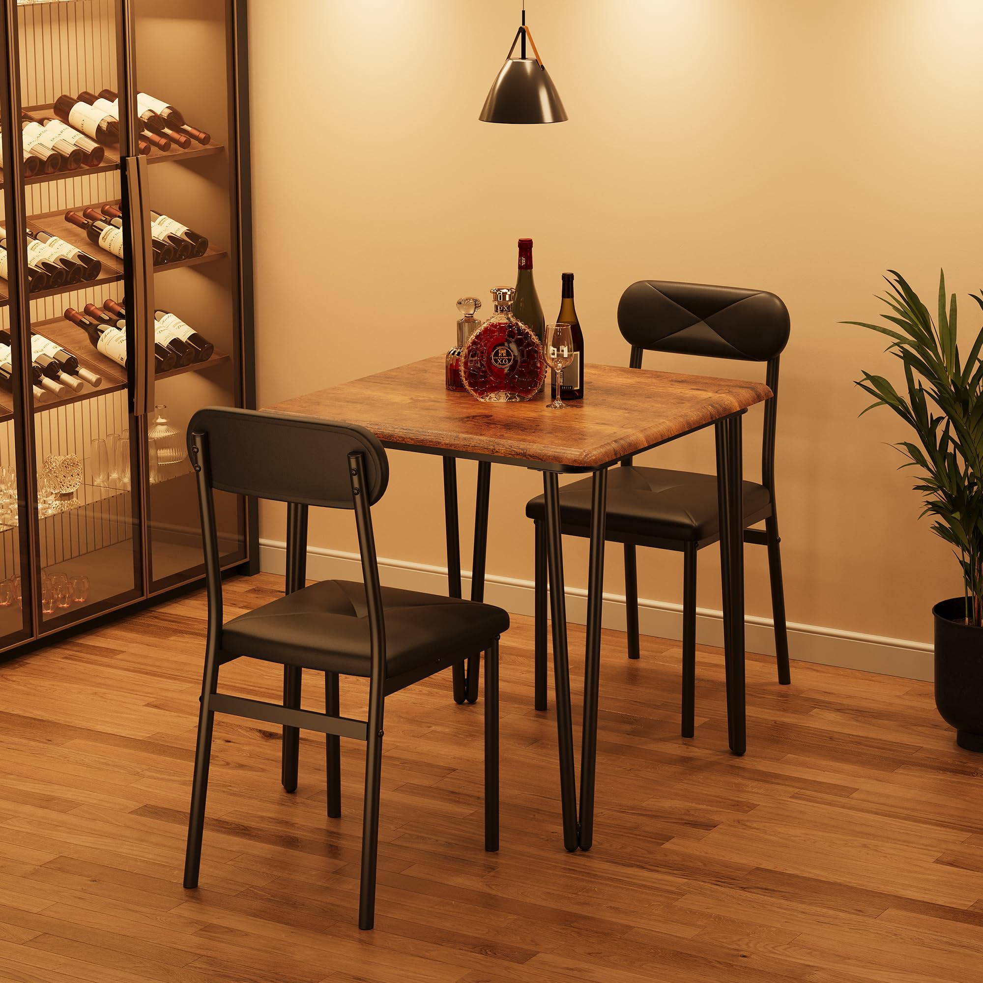 Zstar Ensemble Salle à Manger Compact 2 Personnes – Table carrée Moderne avec 2 chaises rembourrées – Structure métal Robuste – Idéal Petit Espace, Appartement, Style rétro – Couleur : rétro