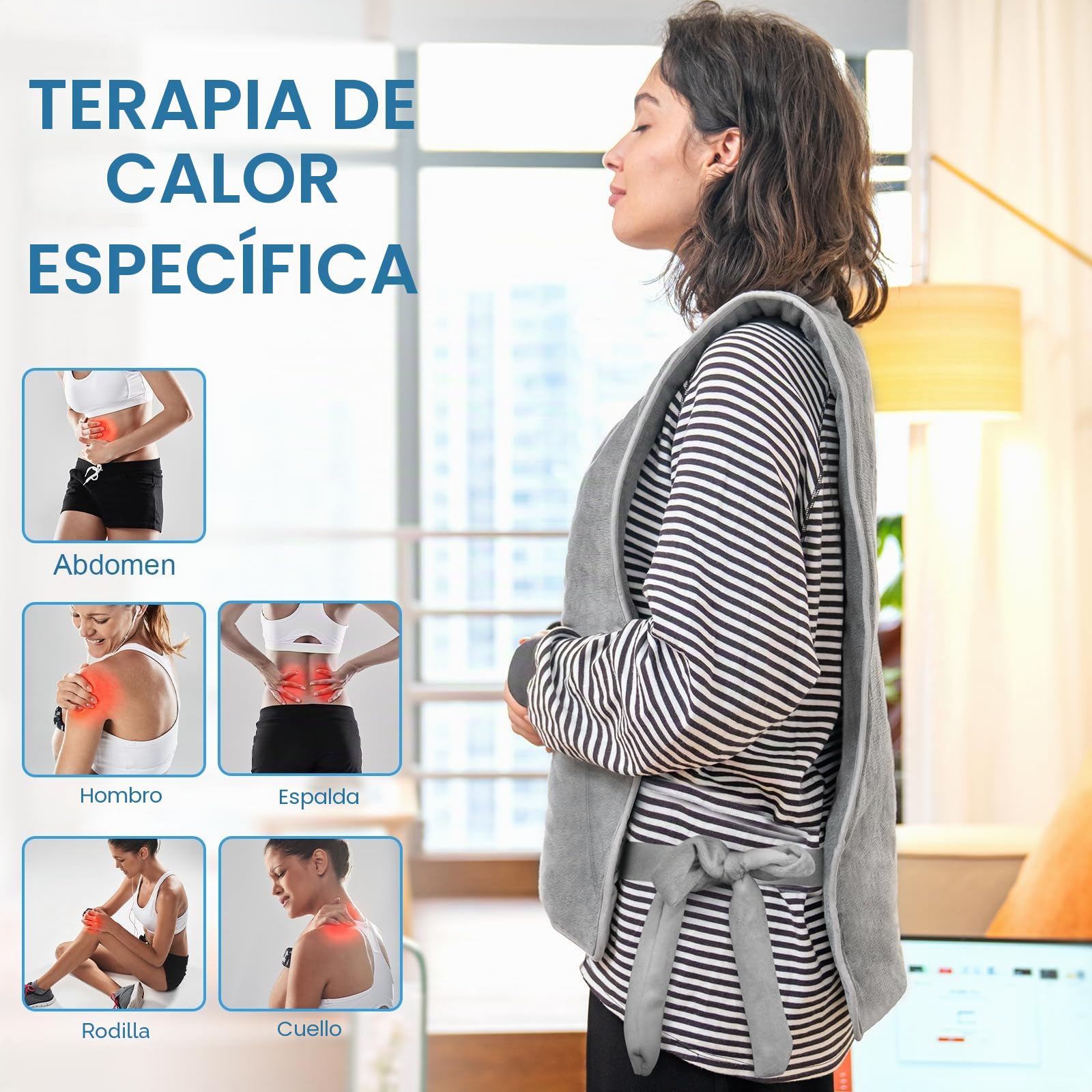Nalezuns Manta Eléctrica Espalda, ctrica la Espalda 138x42cm, Hombros y Cuello, 6 Niveles de Calentamiento, Eléctrica Termica para Espalda y Hombros Lavable a Máquina, Desconexión Automática