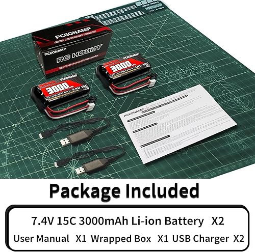 Miniatura 7 de PCEONAMP Batería de iones de litio de 7.4 V 3000 mAh 2S batería con enchufe SM-2P recargable de alta capacidad RC batería apta para MN D90 RC Cars,