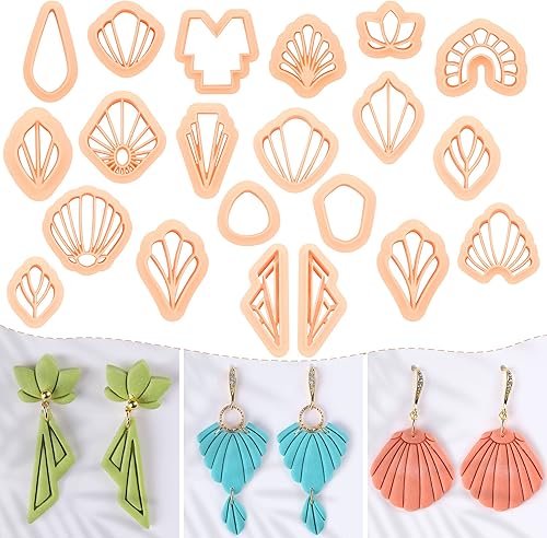 Puocaon Cortadores de aretes de arcilla básica, 21 piezas de cortadores de arcilla polimérica, juego de cortadores de joyas de arcilla geométrica