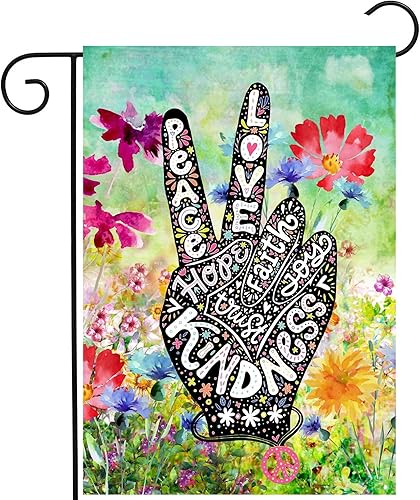 Pickako Peace Love Floral Flowers Spring Watercolor Art Garden Yard Flag 12 x 18 pulgadas, banderas decorativas de bienvenida para el hogar, casa,