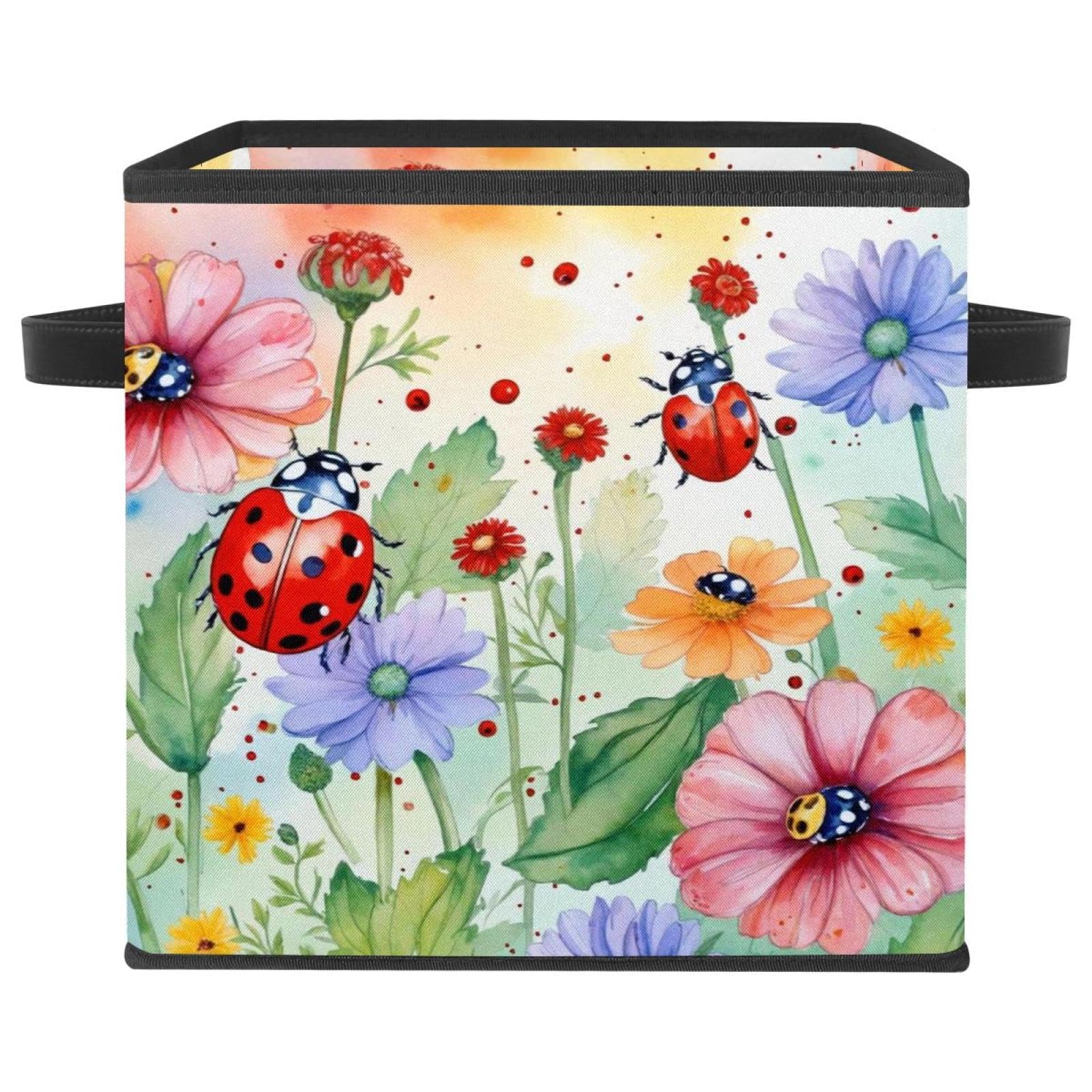 Panier de rangement pliable pour vêtements cube tissu motif coccinelle